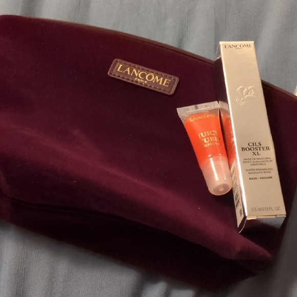 Lancome Handbags - Lancome Burgundy Cosmetic Bag with Juicy Tubes and Cils Booster